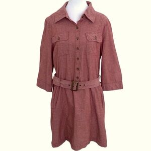 Montana Jeans Red Belted Cotton Long Sleeve Button Down Shirt Dress